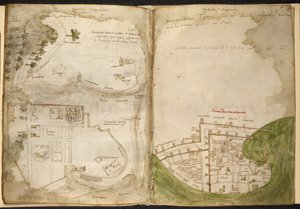 Maps of Jerusalem and Acre, from Marino Sanudo Torsello, 