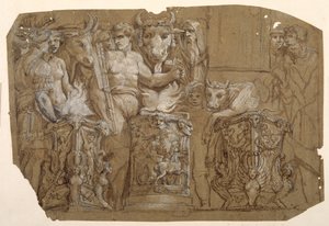 Antique sacrifice and the marriage of Perseus and Andromeda, after Polidoro da Caravaggio
