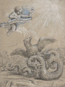 Design with an Eagle Fighting with a Serpent and a Putto in the Sky Holding, 17th century by Pietro da Cortona