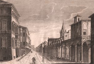 View of the Strada Maggiore in Bologna, Emilia-Romagna, Italy, Copper Engraving by C Lambertini after a Drawing by Pio Panfili by Pio Panfili