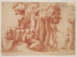 Three Nymphs in a Grove Spied Upon by Three Satyrs by Pirro Ligorio