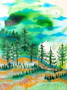 Abstract Mountain Forest by Poonam Choudhary