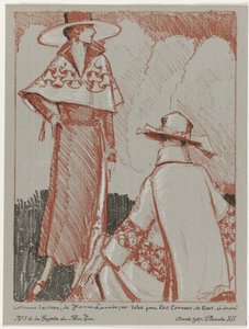 Gazette du Bon Ton, 1921 - No. 3, Pl. XII: Tailored Suit by Jeanne Lanvin; and Dress for the Races by Beer by Porter Woodruff