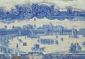 Azulejos tiles depicting the Praca do Comercio, Lisbon