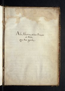 Dedication to Infanta Maria of Spain, from a history of the peregrinations of the Syon Nuns, compiled in Lisbon in the early 17th century by Portuguese School
