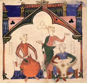 Musicians Playing Castanets and a Psaltery, from the Chansonnier des Nobles