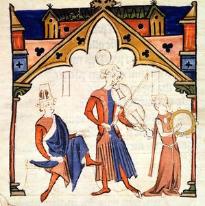 Musicians Playing a Viola and a Tambourine, from the Chansonnier des Nobles