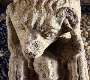 Lion eating a man, base of sarcophagus of D. Afonso Pires, former Bishop of Porto, Lamego, Portugal c.1372 by Portuguese School