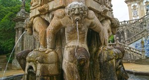 Mythical atlantes at the base of an Obelisk, Lamego, Portugal. 1738