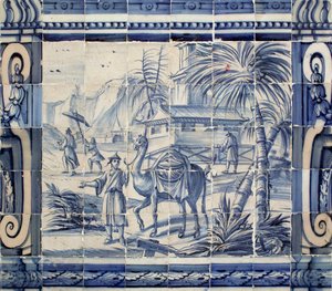 Scene with a camel in Asia - Azulejos, painted faience