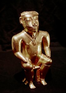 Pre-Columbian art, Quimbaya civilization: statuette of man sitting in gold by Pre Columbian Pre Columbian