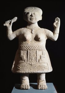 Precolombian art, Totonac civilization: statuette of priestess with arms in the air. 6th-9th century AD. From El Tajin (stone) by Pre Columbian Pre Columbian