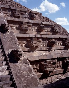 View of the site of Teotihuacan (300 BC-600 AD): the Temple of Quetzalcoatl or Temple of the Feathered Snake. Mexico