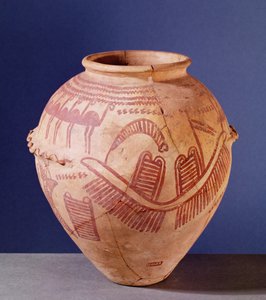 Vase depicting two shrines on a barge, c.3500 BC