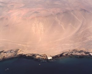 Aerial view of the Paracas Candelabra or the Candelabra of the Andes, at Pisco Bay by Prehistoric Prehistoric