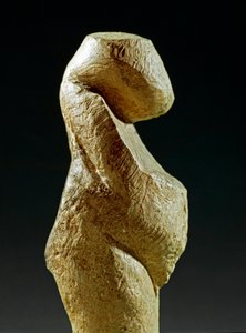 Prehistory: Statue of Gravettian Woman from the Site of Kostenki. 30000-25000 BC. Upper Paleolithic, Stone Age. Saint Petersburg, Peter the Great Museum of Anthropology and Ethnography