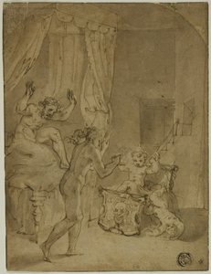 The Infant Hercules Strangling Serpents in His Cradle (recto); Crowned Woman Kneeling in Landscape, and Other Sketches (verso)