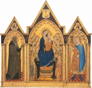 Madonna and Child Enthroned with Four Saints and Eighteen Angels by Puccio di Simone and Allegretto Nuzi
