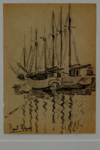 Sailboats, Narcís Puget Riquer, Charcoal Drawing, Puget Museum, Noble House of Can LLaudis, Dalt Vila, Ibiza, Balearic Islands, Spain by Puget Riquer