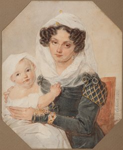 Portrait of Countess Maria Nikolayevna Volkonskaya 1805-1863 with son Nikolay, 1826 by Pyotr Fyodorovich Sokolov