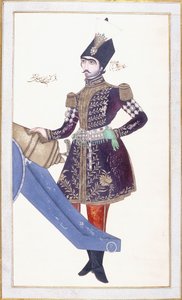 Portrait of Nasir al-Din Shah, Hand Resting on a Cannon by Qajar School
