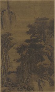 Landscape with temple and travellers