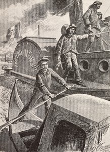 Italian military engineers, lagoon brigade, at work in their new uniforms, engraving from drawing by Quinto Cenni, from L
