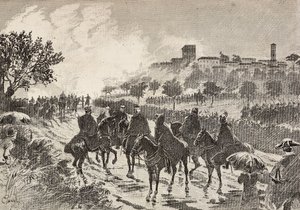 Italian soldiers on horseback moving from Copreno to Cermenate, Italy by Quinto Cenni