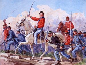 Risorgimento: the troops of Giuseppe Garibaldi (1807-1882) marching on Rome. Watercolour by Quinto Cenni 1892 by Quinto Cenni