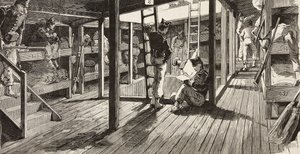 Soldiers below deck in dormitory, ship Principe Amedeo, Italian expedition in Red Sea by Quinto Cenni