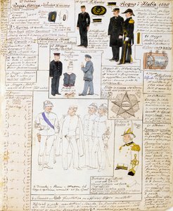 Uniforms of Kingdom of Italy in 1886, Plate from Cenni Codex, Collection of Military Sketches in Watercolor by Quinto Cenni