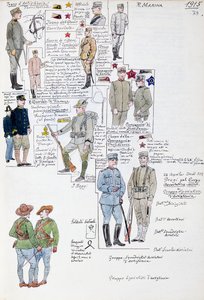 Uniforms of Kingdom of Italy in 1915, plate from Cenni Codex by Quinto Cenni