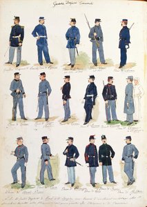 Uniforms of municipal financial guards, color plate by Quinto Cenni