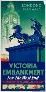 Victoria Embankment, London County Council LCC Tramways Poster by RF Fordred