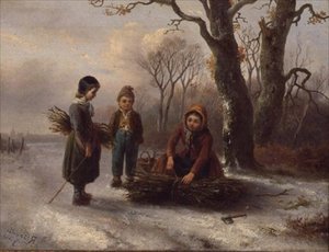 Children Collecting Logs by R. Favelle