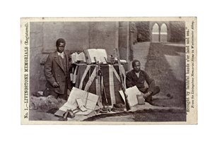 James Chuma and Abdullah Susi with David Livingstone artefacts, Newstead Abbey, England, June 1874 by R. and Son Allen