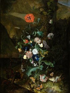An Arrangement of Flowers by a Tree Trunk by Rachel Ruysch