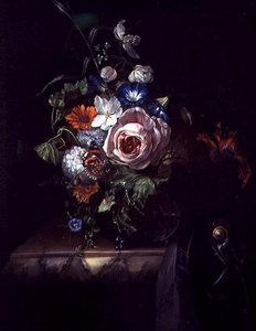 Roses and Other Flowers in a Glass Bowl by Rachel Ruysch