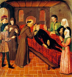 Resurrection of Man Who Died from His Wounds, Detail from Left-Side Panel of St Bernand Altarpiece by Rafael Tomas, Predella by Joan Figuera