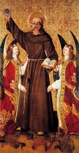 St Bernard and angels, central panel of St Bernard Altarpiece by Rafael Tomas, predella by Joan Figuera, tempera on panel by Rafael & Figuera Joan (active c.1454 1477) Tomas