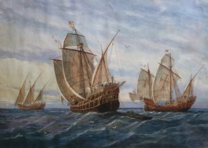 The Three Caravels of Christopher Columbus by Rafael Monleon y Torres