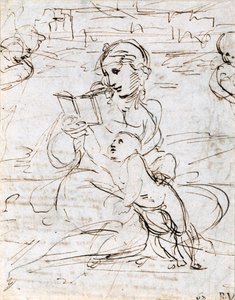 Reading Madonna and Child in a Landscape between Two Cherub Heads, 1509 by Raffaello Sanzio Raphael