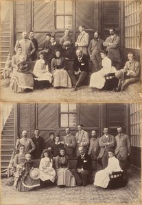 Shimla 17th May 1887: Viceregal Party. Lord William Beresford, Military Secretary, Captain Leonard Gordon A.D.C., Mademoiselle Clerc, The Honorable Basit Blackwood, Major F.R. Hamilton A.D.C., Mr. Oglivie Grant, Sir Donald Mackenzie Wallace K.C.E., Private by Raja Deen Dayal