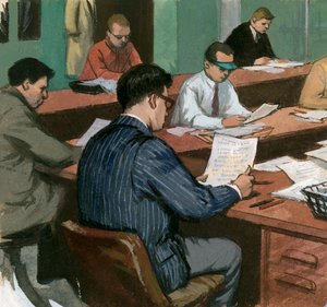 Journalists at their desks in the 1960s