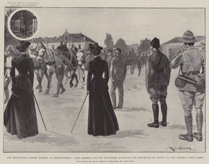 The Honourable Misses Roberts in Bloemfontein, Lord Roberts and his Daughters watching the Departure of Troops to join General Pole-Carew by Ralph Cleaver