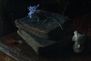 Antique Books and Blue Blooms by Ramiz Sahin