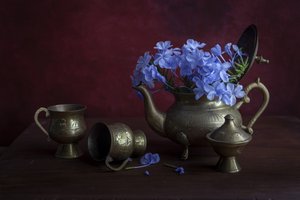 Antique Brass Blue Flowers by Ramiz Sahin
