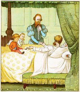 Now, brother, said the dying man, look to my children dear, illustration from Babes in the wood