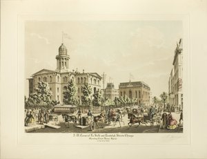 N. W. Corner of LaSalle and Randolph, Chicago, Showing Court House Square in the Year 1864