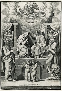 Coronation of Virgin in presence of Saint John the Baptist and Saint Jerome by Raphael (1483 1520) (after)